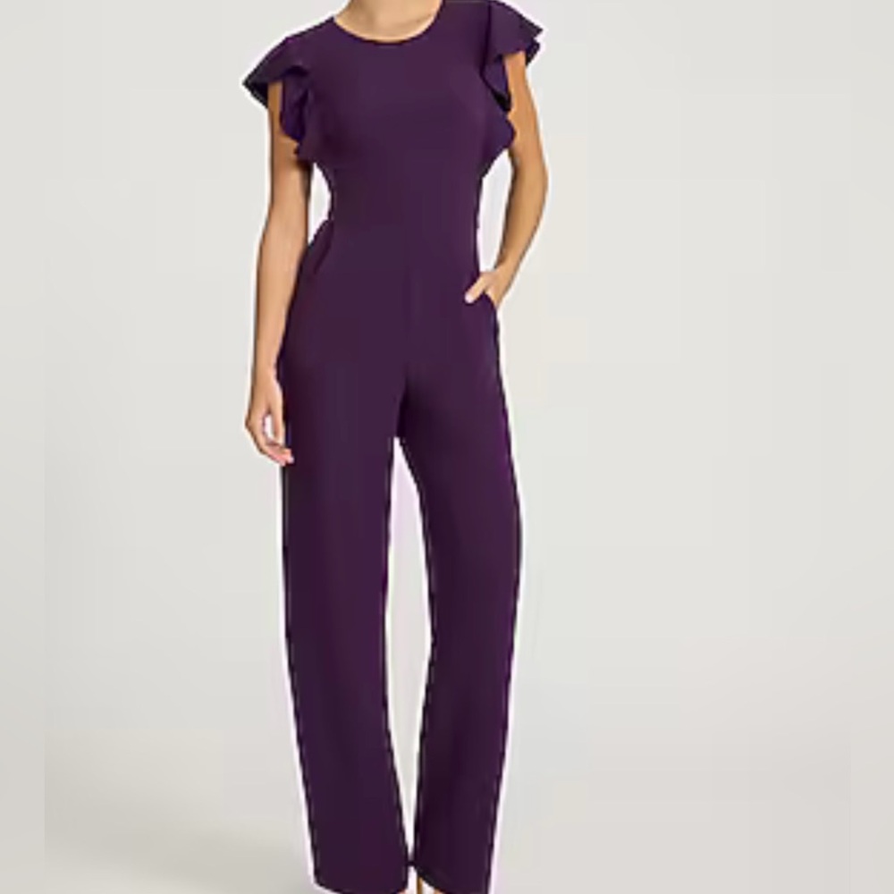 Express Deep Purple Ruffle Sleeve Jumpsuit
